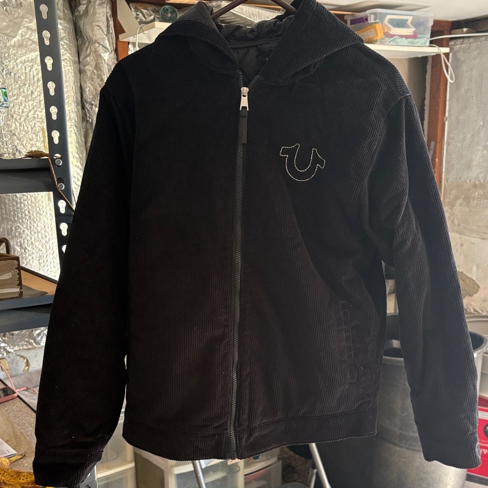 True Religion Black Corduroy Hooded Zip Jacket